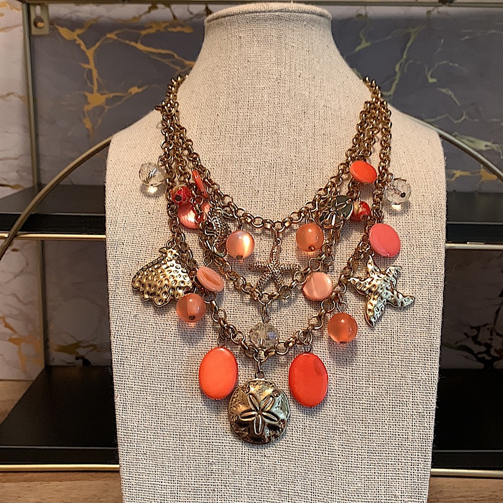 Gold and coral ocean themed necklace